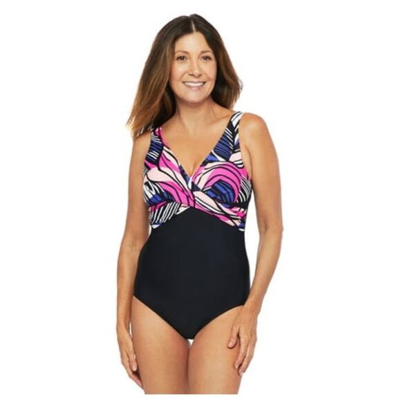 NWT Maxine by Hollywood One Piece Swimsuit 6 Abstract Zebra Beach Summer V-Neck - Picture 1 of 6